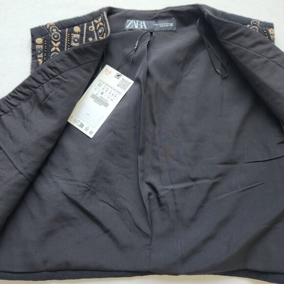 As Seen On The Bachelor Zara Black & Gold Embroidered Vest Sequins Bling Glam - Picture 5 of 8